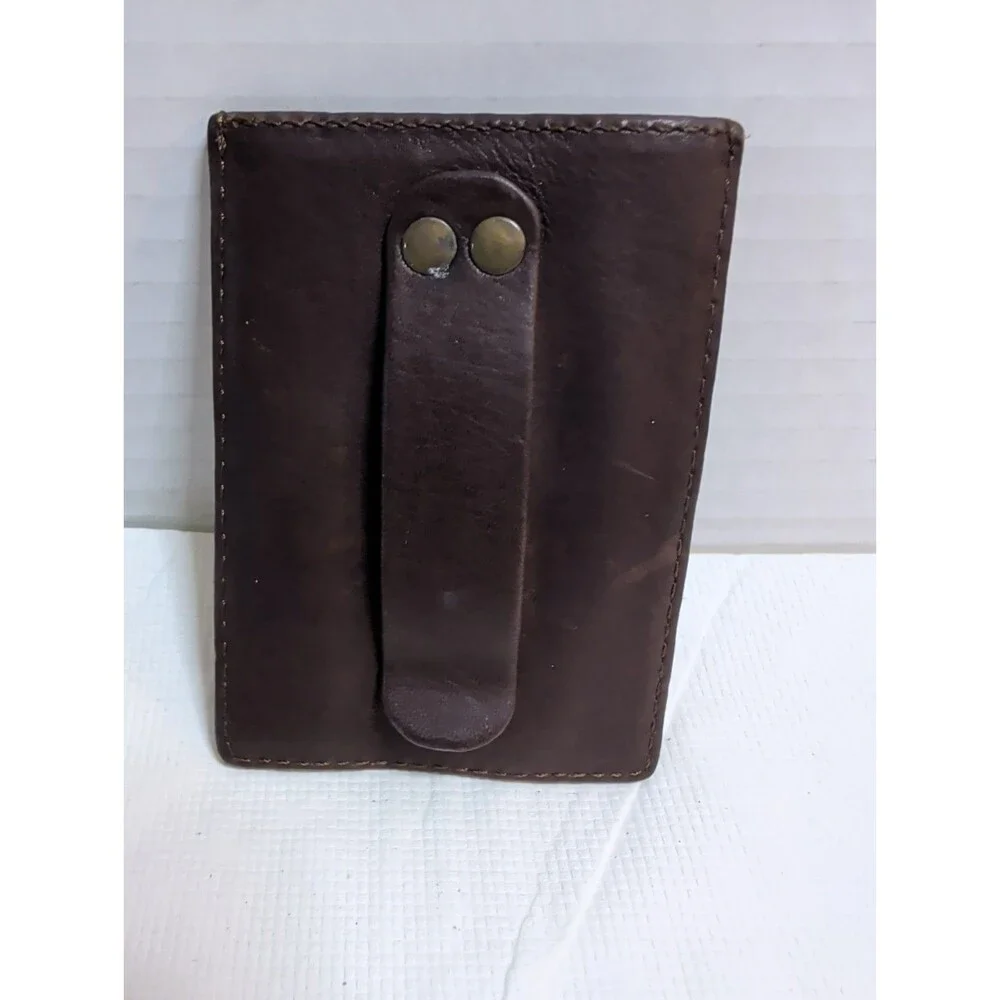 Eddie Bauer Men's Leather Card Holder Money Clip Combo Brown